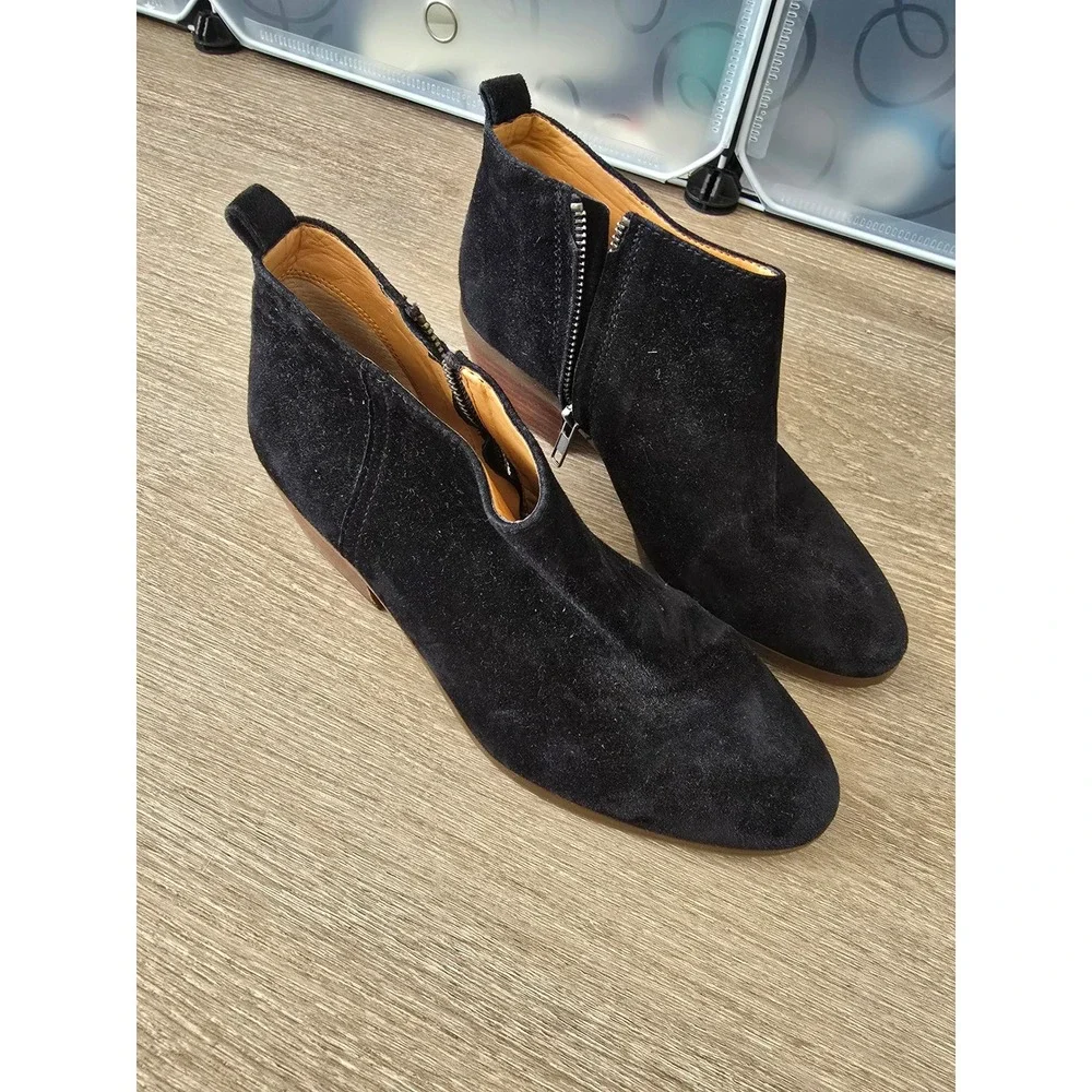 J. Crew Black Suede Side Zip Ankle Booties‎ Women's Size 6.5
